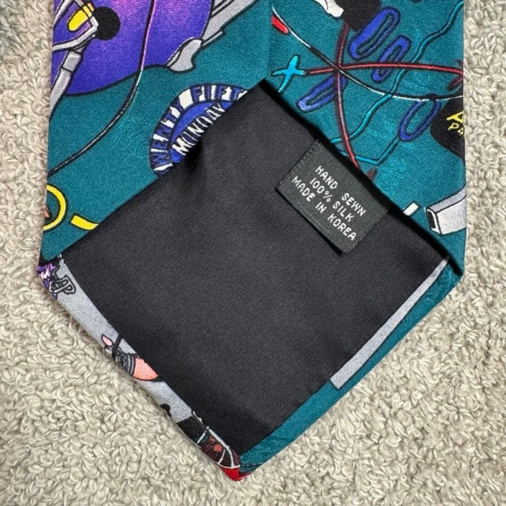 Nicole Miller 1994 ABC Monday Night Football Silk Tie Vintage Teal Sports NFL